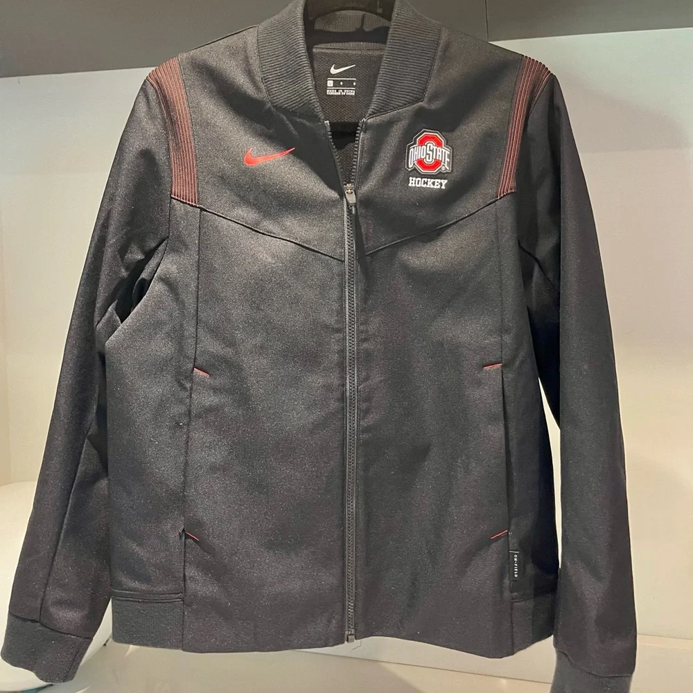 Full zip Nike Ohio State Black Jacket luxe canvas like fabric red stitch Large